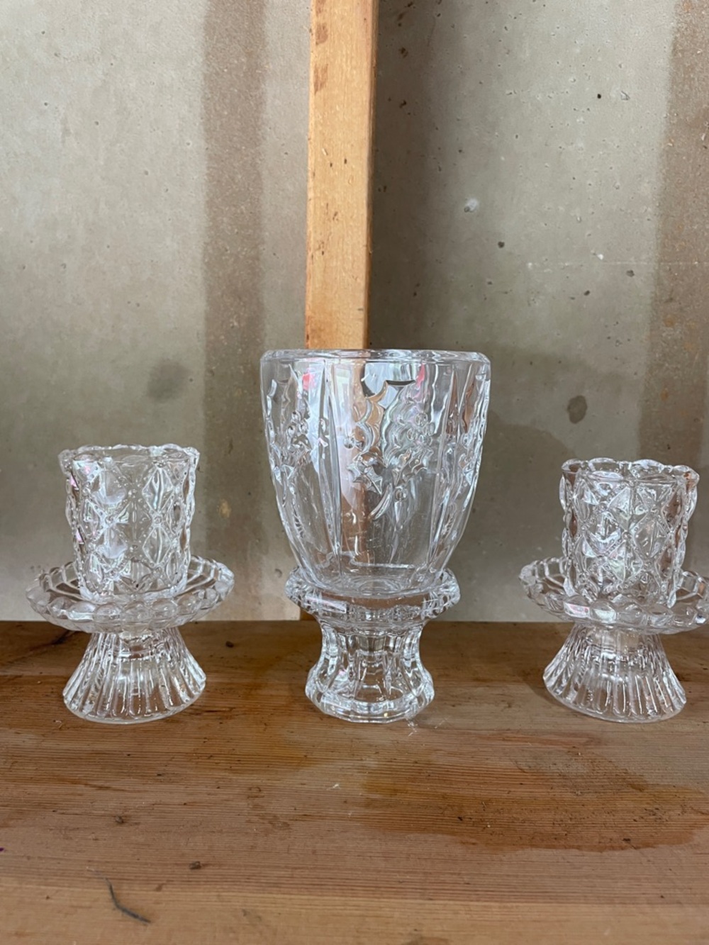 Clear Pressed Glass Candle Holders Set - Elegant Home Dining Accent